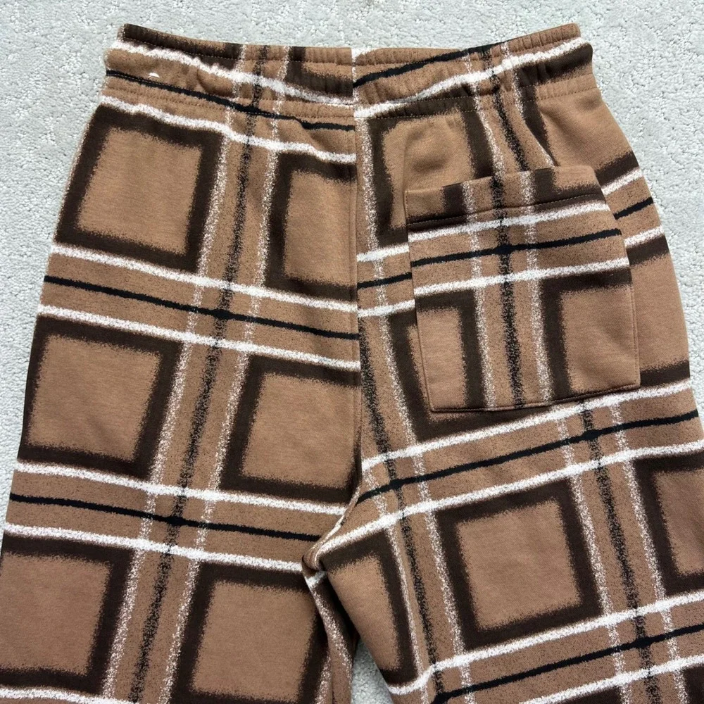 Jordan Mens Essential Fleece Sweatpants Size Small Brown Plaid Checkered Joggers